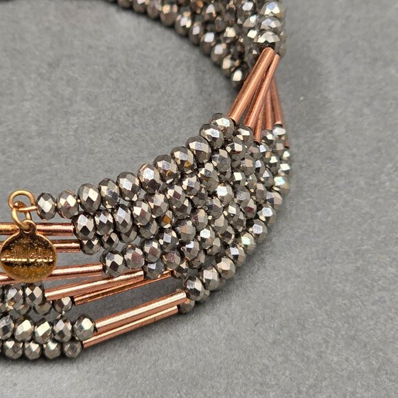 Stella & Dot Bardot Spiral Coil Bracelet Hematite Beads Rose Gold Tone 7" - Picture 4 of 6